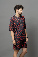 Go Devil Printed Black Oversized Co-Ord Set For Men