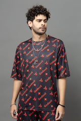 Go Devil Printed Black Oversized Co-Ord Set For Men