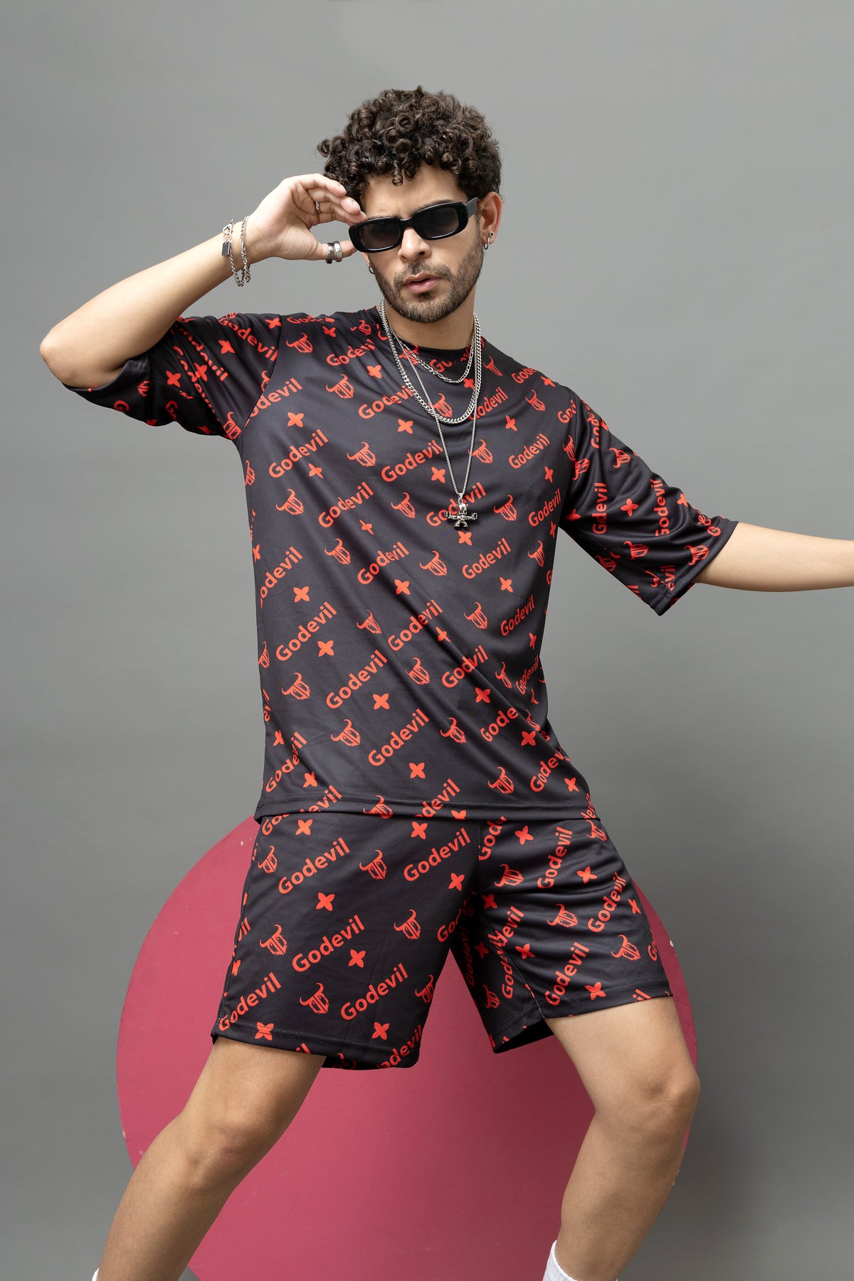 Go Devil Printed Black Oversized Co-Ord Set For Men