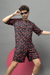 Go Devil Printed Black Oversized Co-Ord Set For Men