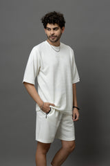 Go Devil White Textured Co-Ord Set For Men