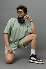 Go Devil Sage Green Textured Co-Ord Set For Men