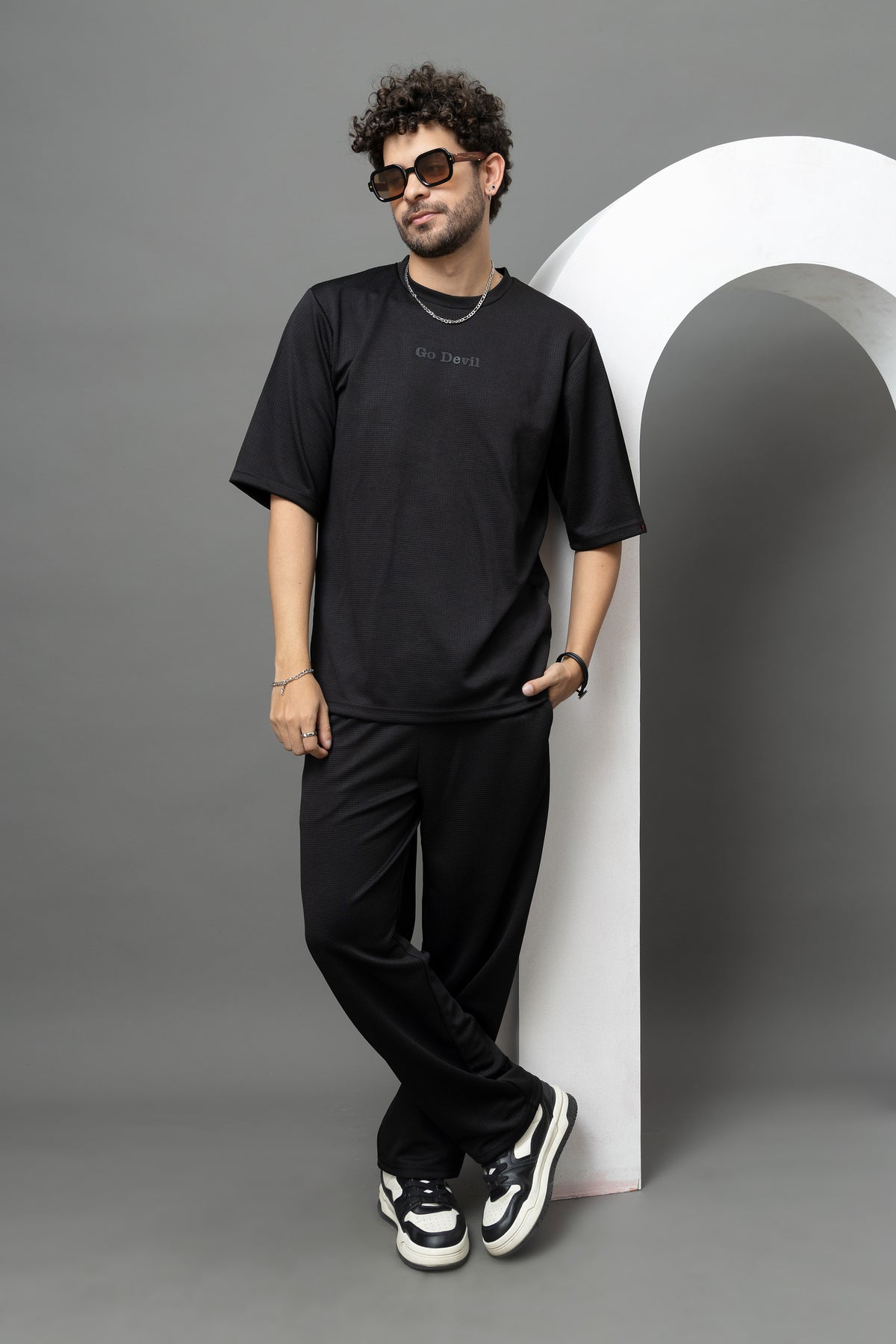 Go Devil Printed Black T-Shirt With Pant Co-Ord Set For Men