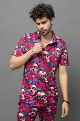 Colourful Skull Printed Shirt With Pant Co-Ord Set For Men
