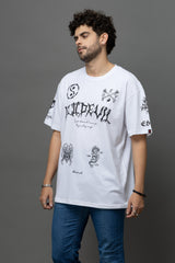 Go Devil White Graphic Printed Oversized T-Shirt for Men