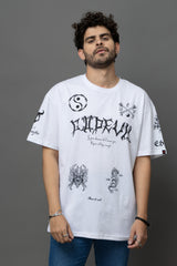 Go Devil White Graphic Printed Oversized T-Shirt for Men