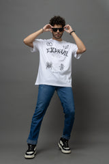 Go Devil White Graphic Printed Oversized T-Shirt for Men