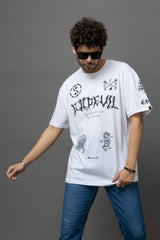 Go Devil White Graphic Printed Oversized T-Shirt for Men