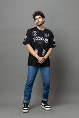 Go Devil Black Graphic Printed Oversized T-Shirt for Men
