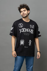 Go Devil Black Graphic Printed Oversized T-Shirt for Men