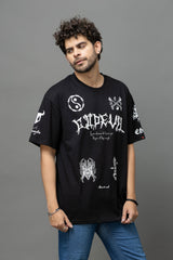 Go Devil Black Graphic Printed Oversized T-Shirt for Men