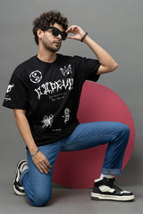 Go Devil Black Graphic Printed Oversized T-Shirt for Men