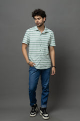 Go Devil Green & White Striped Shirt for Men