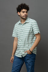 Go Devil Green & White Striped Shirt for Men