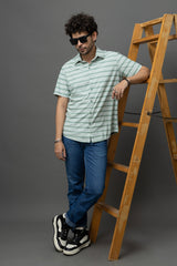 Go Devil Green & White Striped Shirt for Men