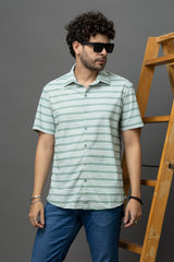 Go Devil Green & White Striped Shirt for Men