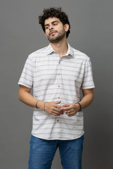 Go Devil Light Grey & White Striped Shirt for Men