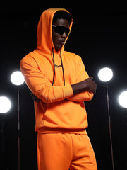 Go Devil Mens Solid Orange Hooded Co-Ord Set