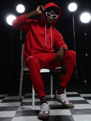 Go Devil Mens Solid Red Hooded Co-Ord Set