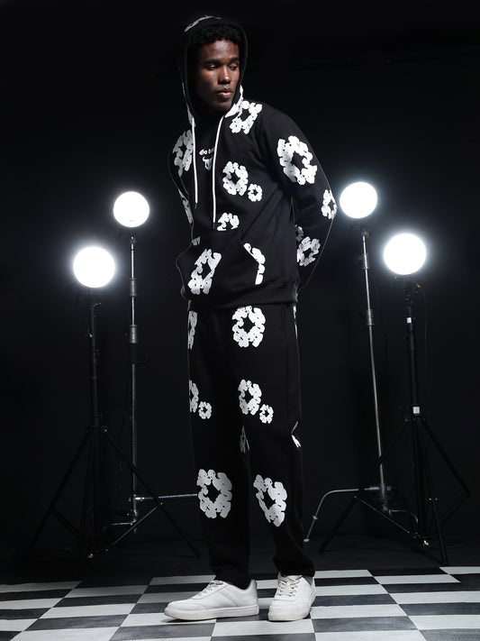 Go Devil Black Mens White Floral Camo Hooded Co-ord Set