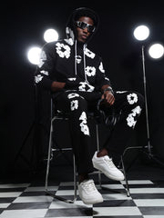 Go Devil Black Mens White Floral Camo Hooded Co-ord Set