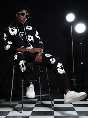 Go Devil Black Mens White Floral Camo Hooded Co-ord Set