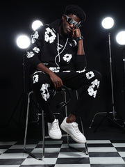 Go Devil Black Mens White Floral Camo Hooded Co-ord Set