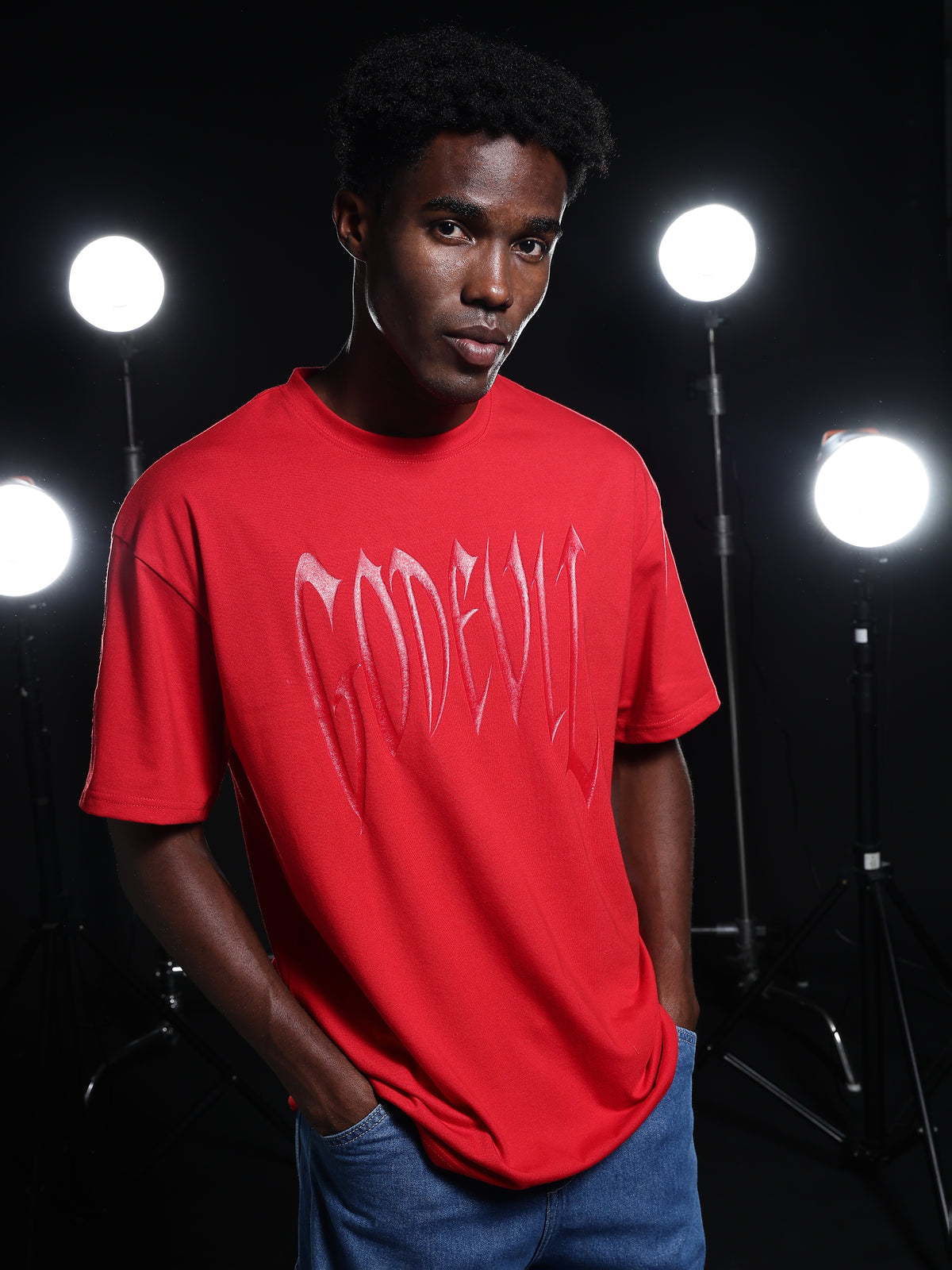 Go Devil Printed Solid Red T shirt For Men