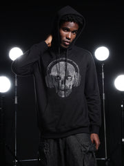 Go Devil Mens Black Rhine Stone Skull Headphone Graphic Hoodie