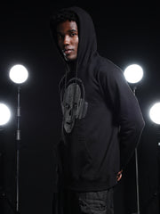 Go Devil Mens Black Rhine Stone Skull Headphone Graphic Hoodie