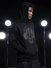 Go Devil Mens Black Rhine Stone Skull Headphone Graphic Hoodie