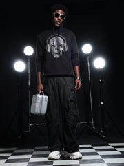 Go Devil Mens Black Rhine Stone Skull Headphone Graphic Hoodie