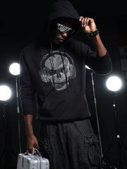 Go Devil Mens Black Rhine Stone Skull Headphone Graphic Hoodie