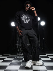 Go Devil Mens Black Rhine Stone Skull Headphone Graphic Hoodie