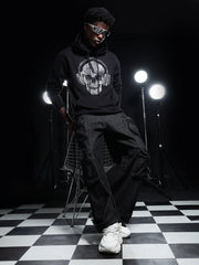 Go Devil Mens Black Rhine Stone Skull Headphone Graphic Hoodie