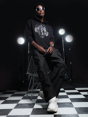 Go Devil Mens Black Rhine Stone Skull Headphone Graphic Hoodie