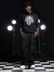 Go Devil Mens Black Rhine Stone Skull Headphone Graphic Hoodie