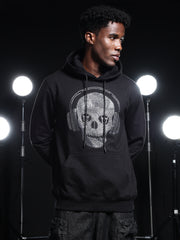 Go Devil Mens Black Rhine Stone Skull Headphone Graphic Hoodie