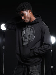 Go Devil Mens Black Rhine Stone Skull Headphone Graphic Hoodie