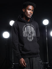 Go Devil Mens Black Rhine Stone Skull Headphone Graphic Hoodie
