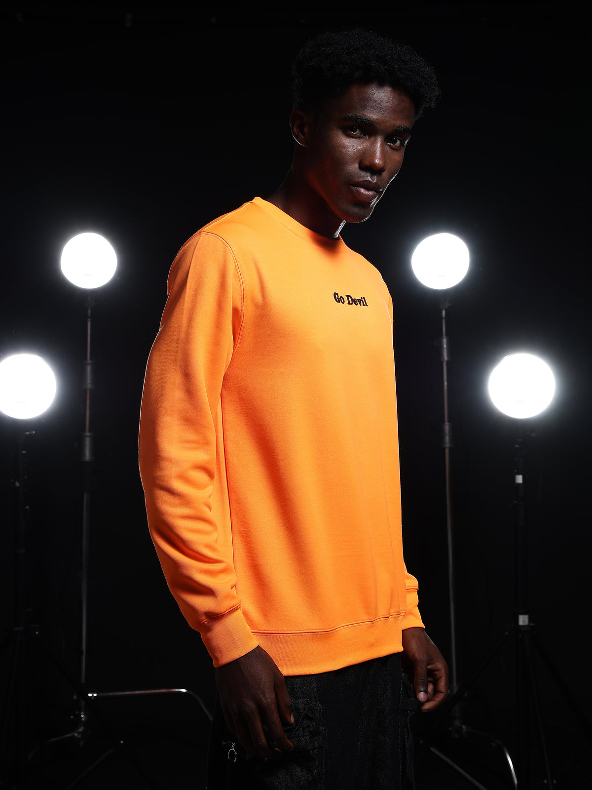 Go Devil Printed Solid Orange Sweatshirt For Men