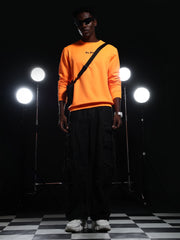 Go Devil Printed Solid Orange Sweatshirt For Men