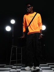 Go Devil Printed Solid Orange Sweatshirt For Men