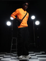 Go Devil Printed Solid Orange Sweatshirt For Men