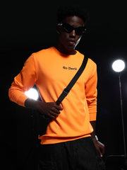 Go Devil Printed Solid Orange Sweatshirt For Men