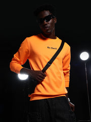 Go Devil Printed Solid Orange Sweatshirt For Men