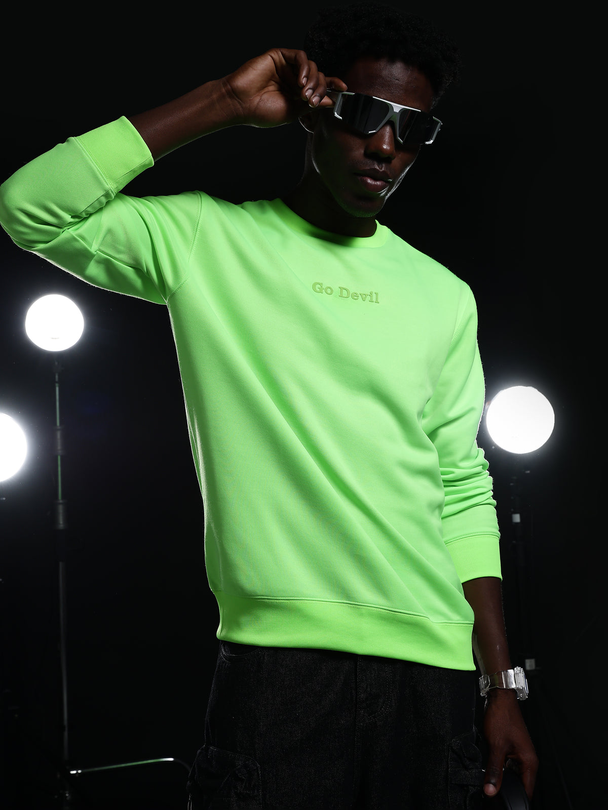 Go Devil Printed Solid Green Sweatshirt For Men