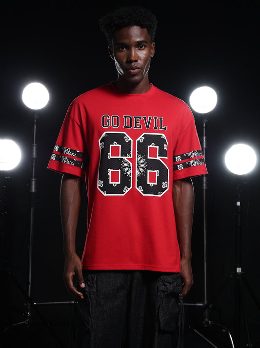 Go Devil 66 Printed Solid Red T shirt For Men