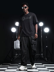 Go Devil Rhine Stone Printed Mens Black Oversized T-Shirt