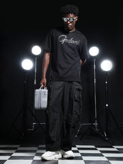 Go Devil Rhine Stone Printed Mens Black Oversized T-Shirt